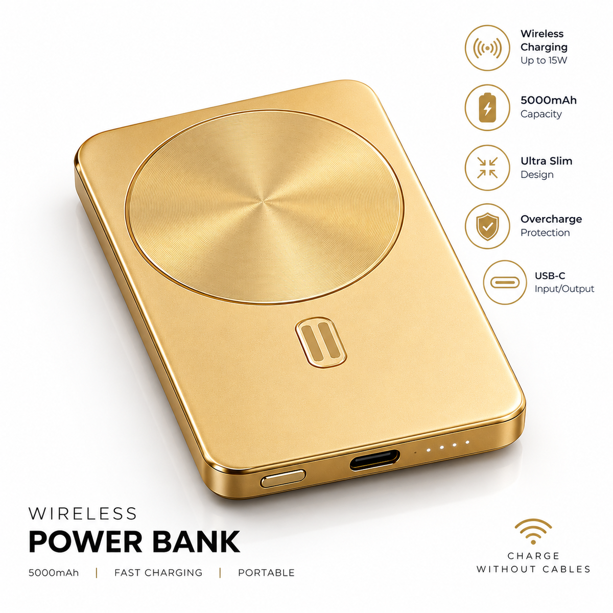 Imported 5000 mah Wireless Pwer Bank Slim Additiom